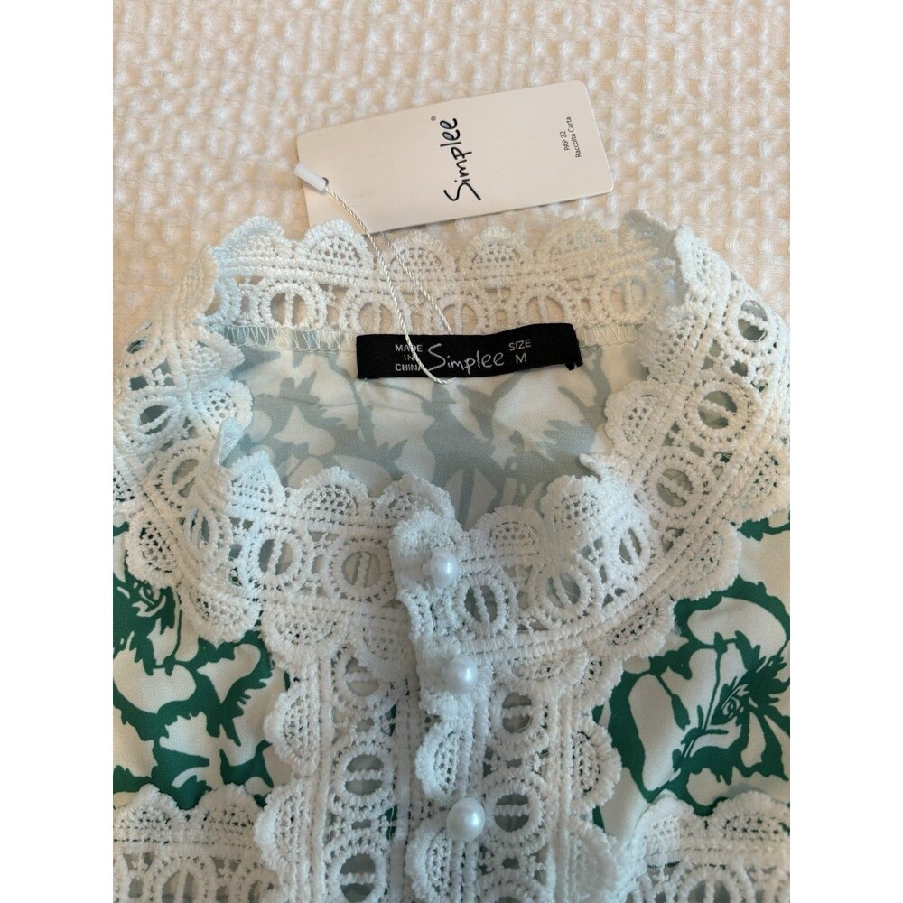 NWT Simplee 2Pc Floral Lace Shorts Set Women’s M Green White Cottagecore Outfit - Picture 6 of 15